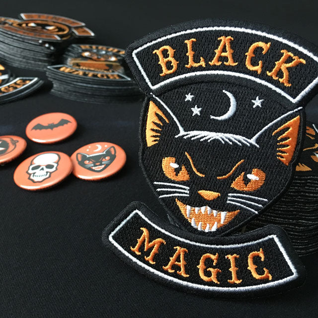Black Magic Halloween black cat vintage patches motorcycle club style –  Monsterologist