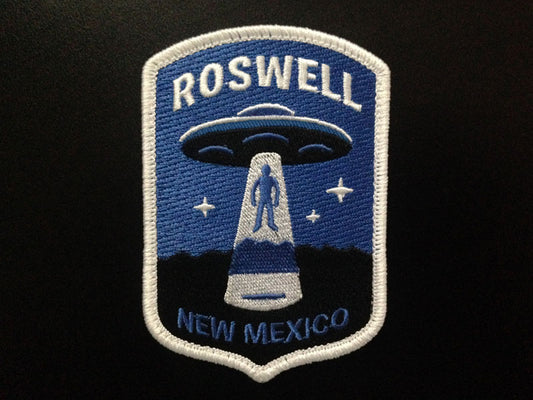 "Roswell, New Mexico" UFO alien abduction minimalist embroidered patch by Monsterologist