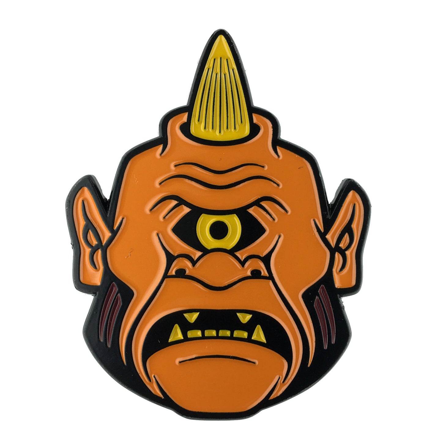 Cyclops horror monster head enamel pin by Monsterologist.