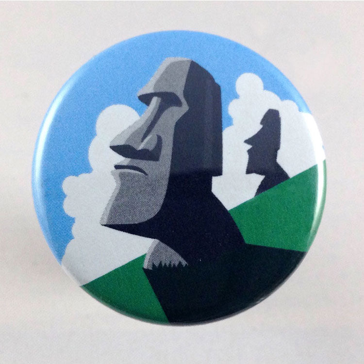 Easter Island Moai head statue pin-back button