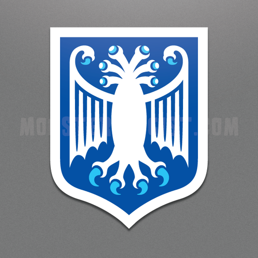 Elder Thing heraldic shield die-cut vinyl sticker by Monsterologist