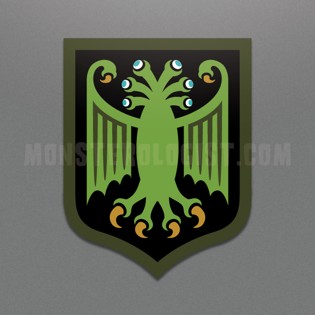 Elder Thing heraldic shield sticker (Arkham variant) – Monsterologist