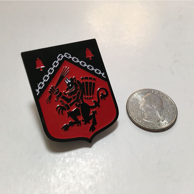 Krampus Rampant heraldic shield enamel pin