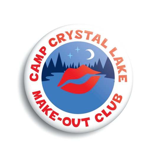 Camp Crystal Lake Make-Out Club funny button Friday the 13th Jason