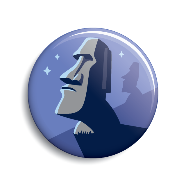 Easter Island Moai head statue pin-back button