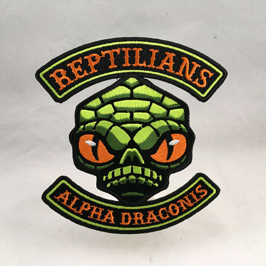 Reptilians (Alpha Draconis) cryptid motorcycle club biker embroidered patch
