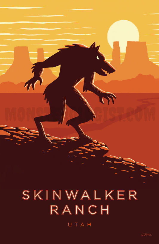 Skinwalker Ranch, Utah vintage travel poster by Monsterologist. 