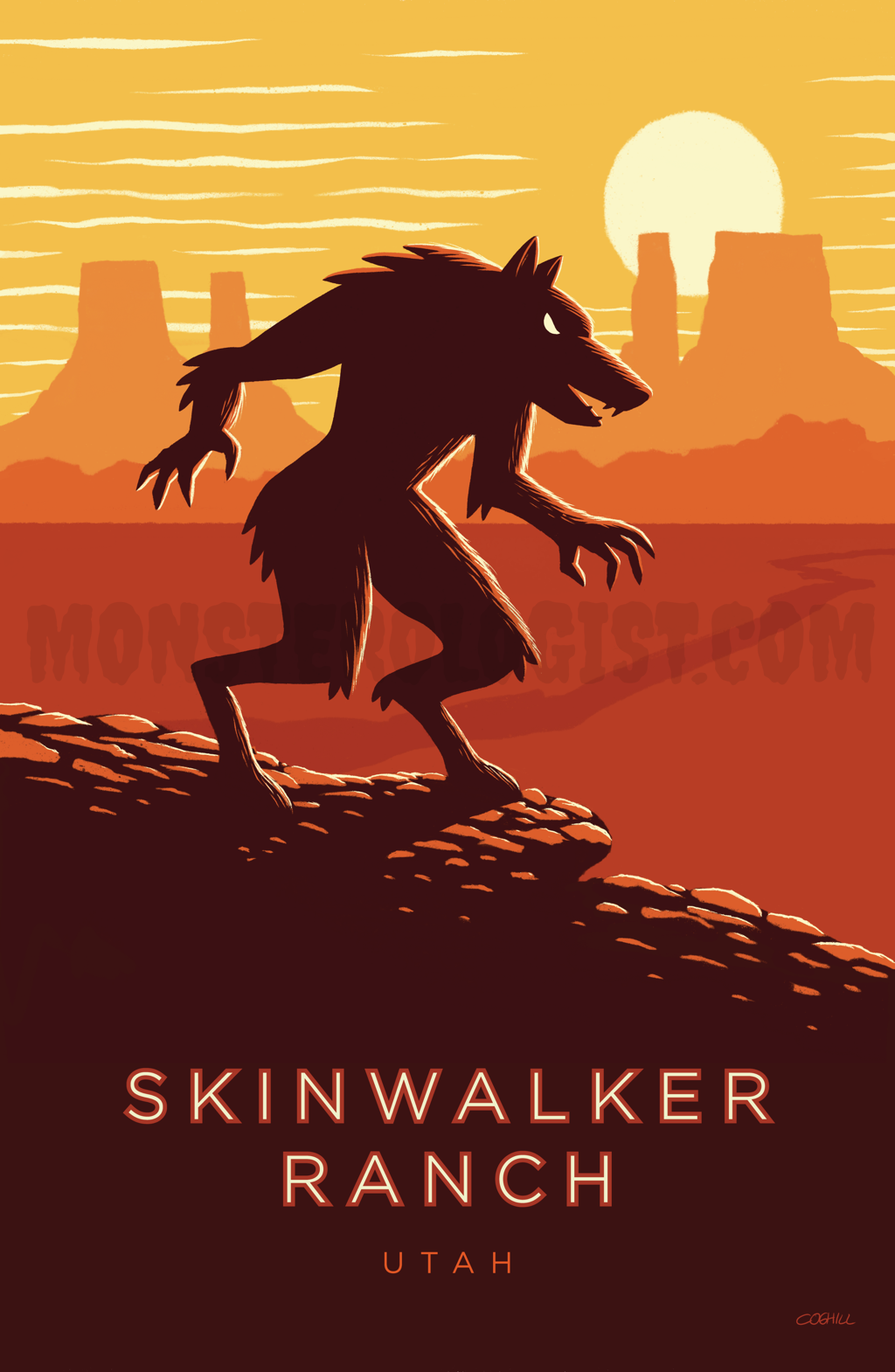 Skinwalker Ranch, Utah vintage travel poster by Monsterologist.