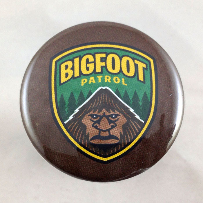 Bigfoot Patrol shield pin-back button by Monsterologist