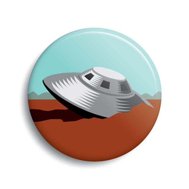 Roswell UFO Crash pin-back button by Monsterologist