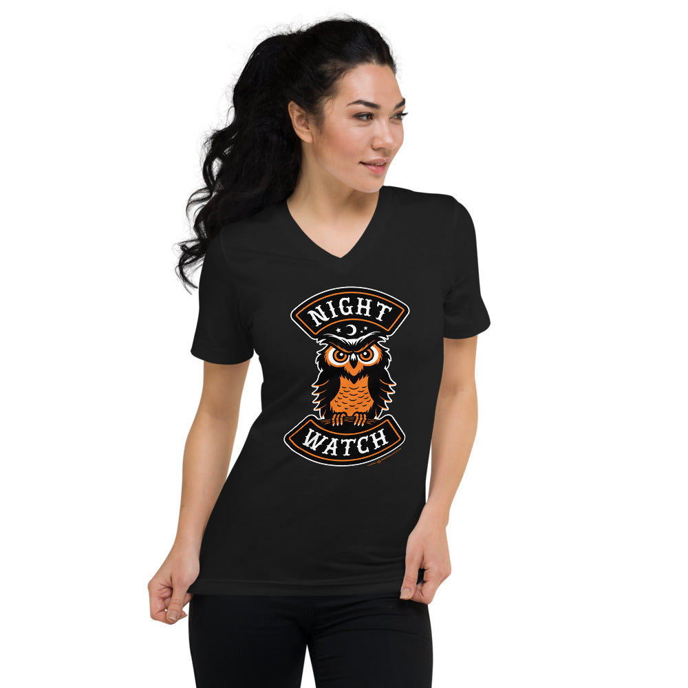 Night Watch Owl Halloween Biker V-Neck T-Shirt
