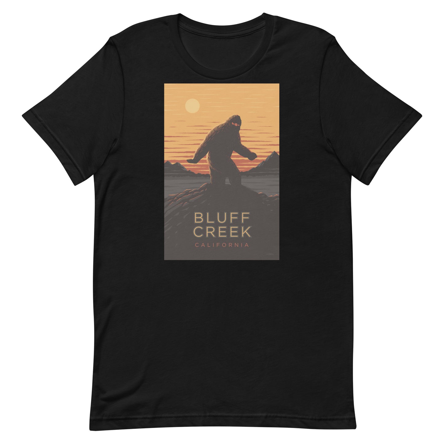 Bluff Creek, California Bigfoot travel poster t-shirt