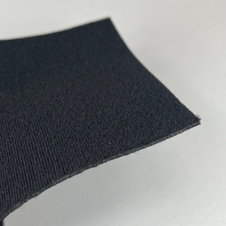 Black Veltex loop material square, showing the soft loop texture of the loop side of hook-and-loop used for displaying patches
