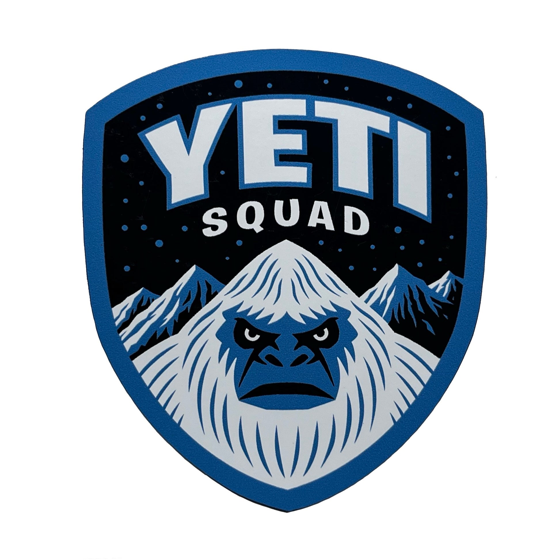 YETI Squad logo with a Yeti face and mountains on a shield shape