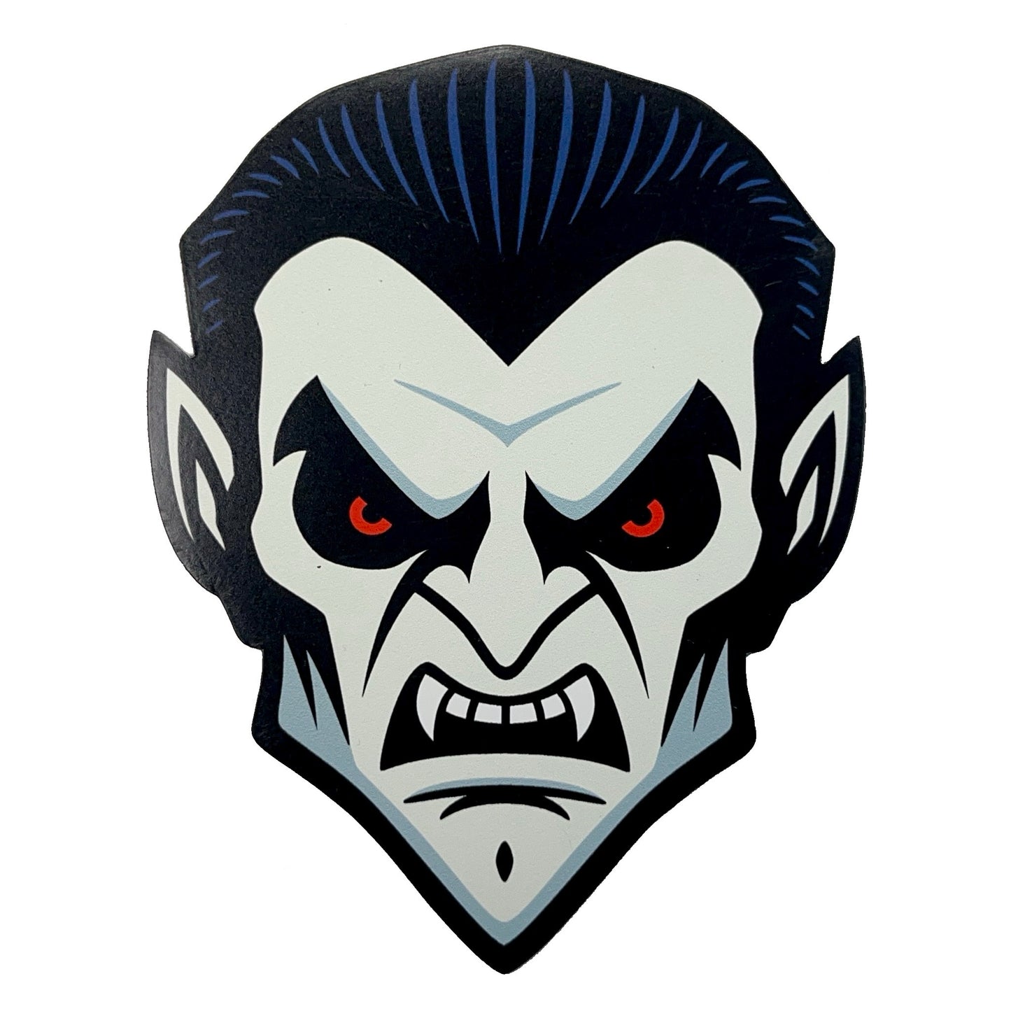 Vampire face minimalist art design with red eyes on a white background