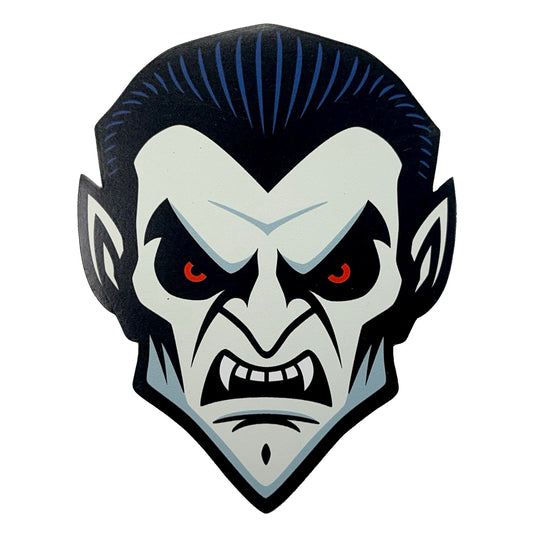 Vampire face minimalist art design with red eyes on a white background