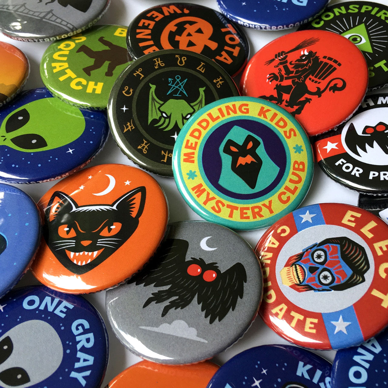 Cryptozoology, paranormal & supernatural pin-back buttons by Monsterologist