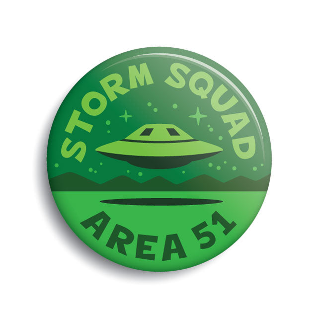 Area 51 Storm Squad alien/UFO pin-back button by Monsterologist