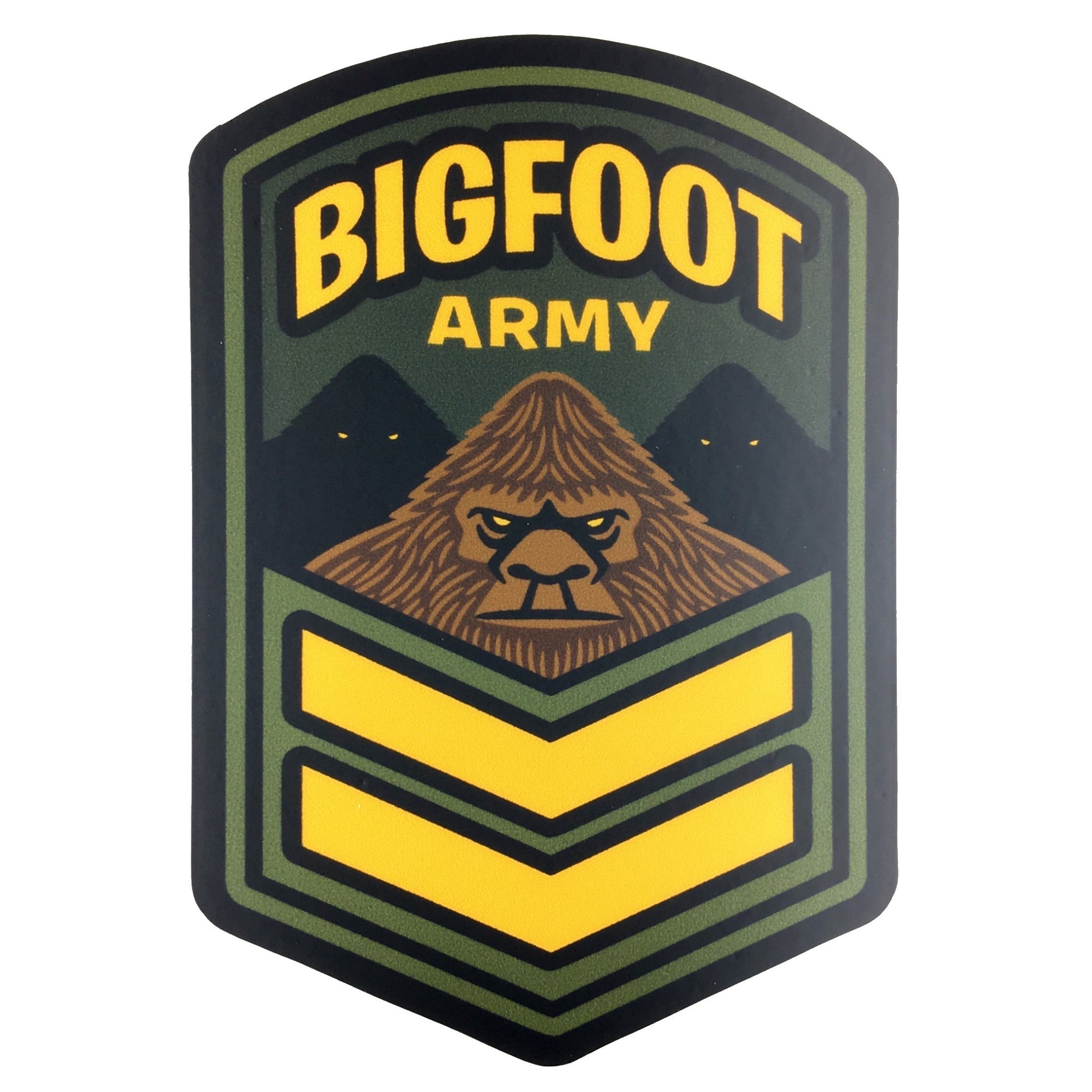 Bigfoot Army military-style shield insignia vinyl sticker by Monsterologist