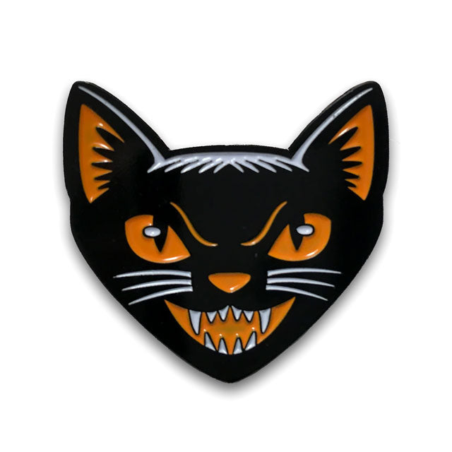Black Cat Head enamel pin vintage Halloween