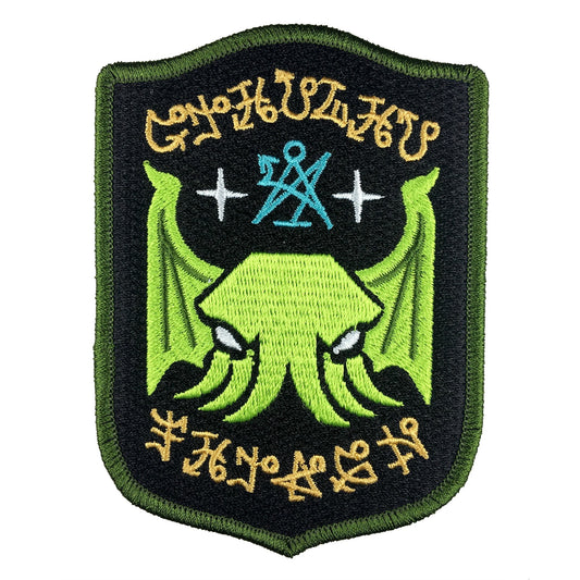 Cthulhu Fhtagn occult shield embroidered patch by Monsterologist