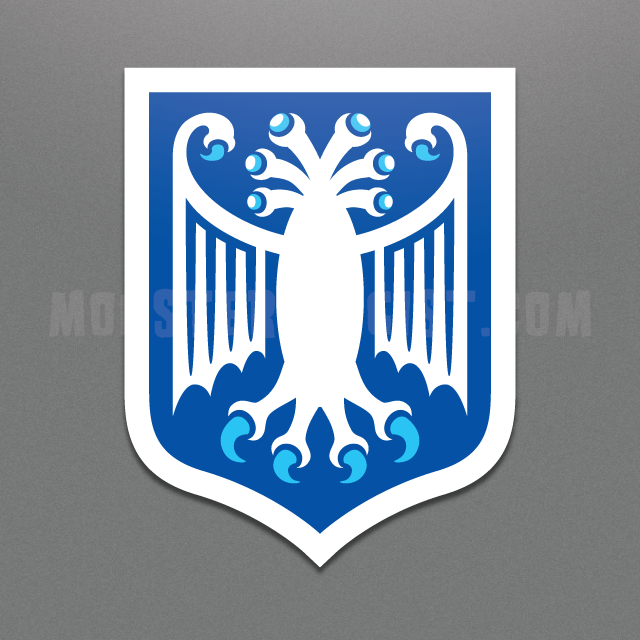 Elder Thing heraldic shield die-cut vinyl sticker by Monsterologist