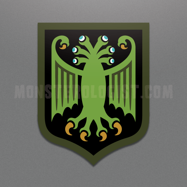 Elder Thing heraldic shield die-cut vinyl sticker by Monsterologist