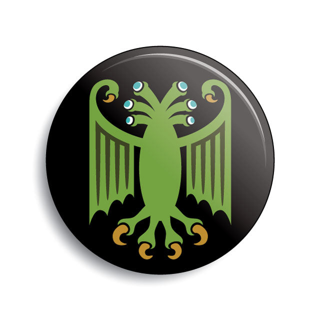 Elder Thing heraldic Lovecraft pin-back button by Monsterologist