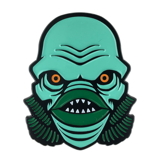 Lagoon Creature horror monster head enamel pin by Monsterologist