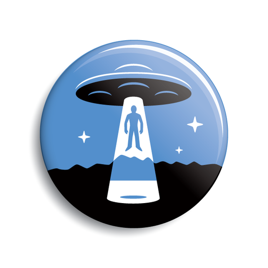 UFO alien abduction minimalist limited-palette pin-back button by Monsterologist