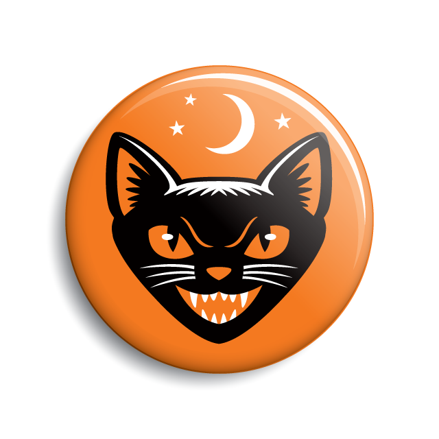 Black cat vintage Halloween pin-back button by Monsterologist