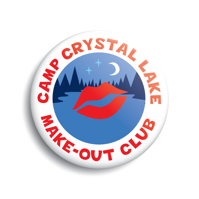 Camp Crystal Lake Make-Out Club funny button Friday the 13th Jason