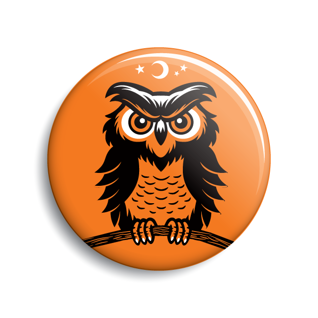 Owl Halloween pin-back button