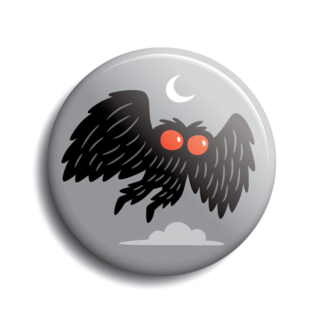 Mothman flying in moon-lit sky | 1.5" pin-back button by Monsterologist