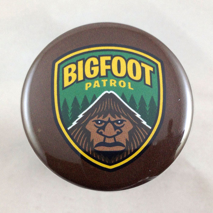 Bigfoot Patrol shield pin-back button by Monsterologist