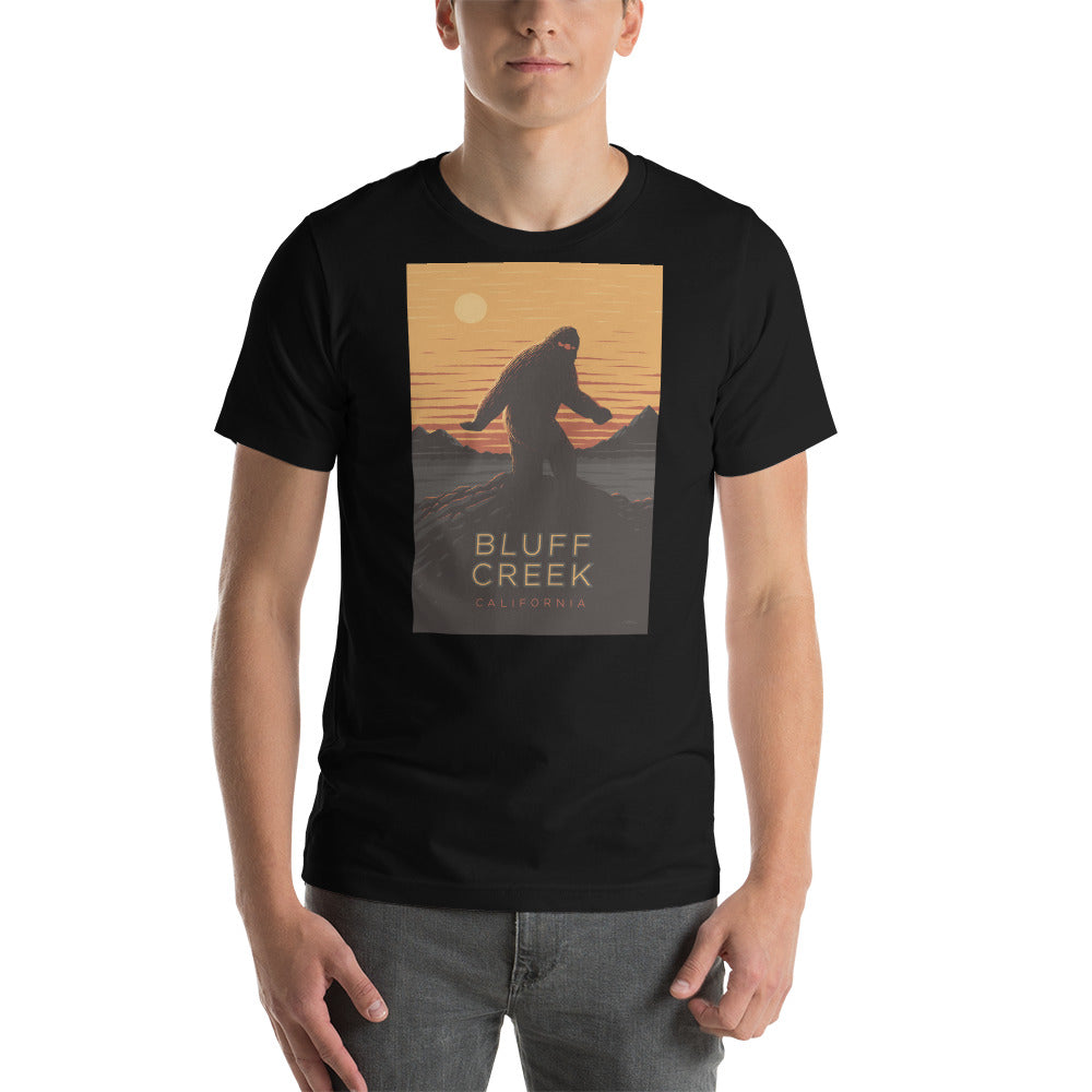 Bluff Creek, California Bigfoot travel poster t-shirt